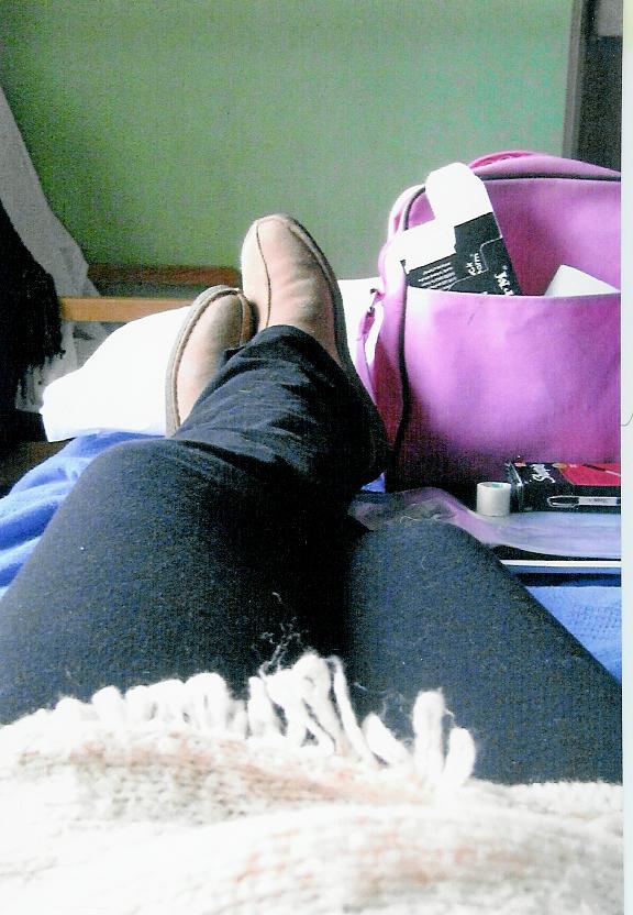 The Art Angel waiting to go home in hospital bed.